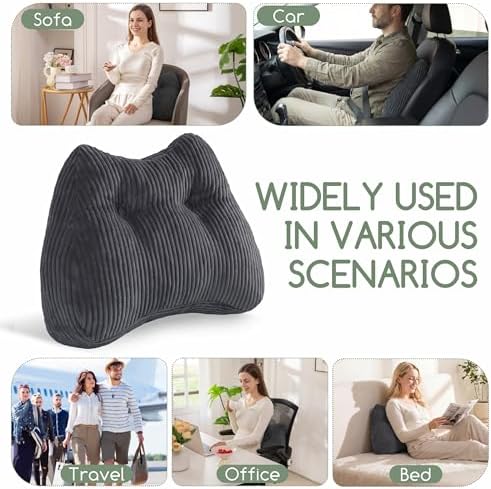 Lumbar Support Pillow for Recliner Chair/Accent Chair/Couch/Office Chair, Tufted Corduroy Back Support Cushion for Elderly, M-Shaped Recliner Cushions for Back Rest, Pain Relief, Reading, Dark Grey - Image 4