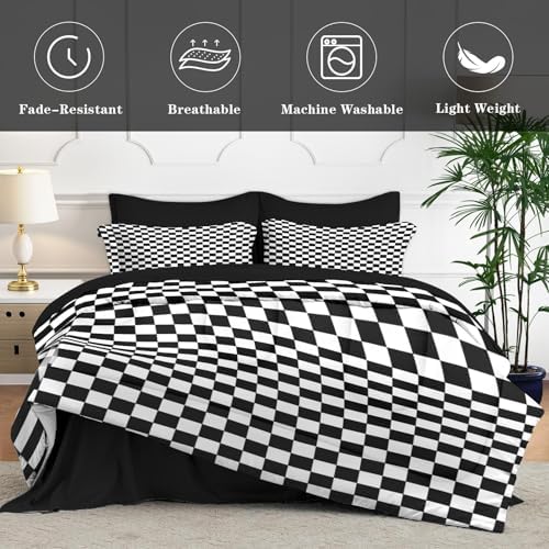 Comforter Set of 7, Soft, Full Size, Black White Checkered - Image 4