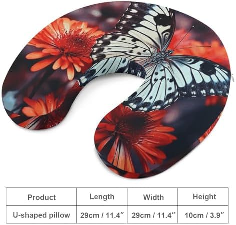 U Shape Travel Pillow Colorful Flowers Butterflies Portable Neck Pillows Memory Foam Head and Neck Support Headrest Pillow for Airplane Sleeping - Image 2