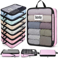 7 Pcs Packing Cubes for Travel Days of Week, Pastel, L by Bulyoou