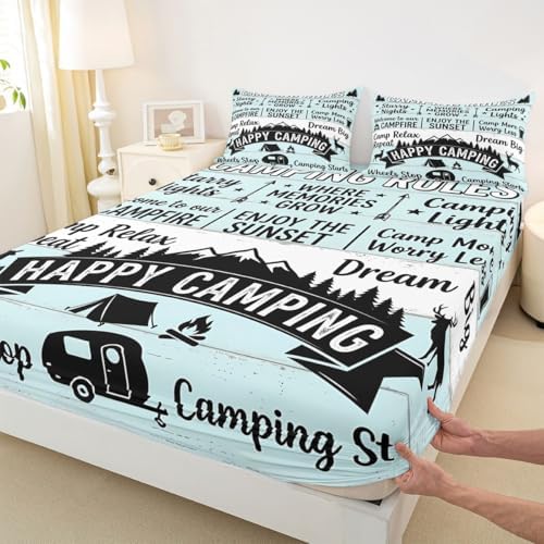 Erosebridal RV Camper Queen Fitted Sheet, Outdoors Camping Theme Bedding Set for Kids Girls Boys, Rustic Cabin Mountain Forest Bed Sheets(No Top Sheet), Camping Lovers Gifts Room Decor - Image 5