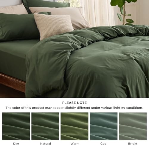 Bedsure Queen Duvet Cover with Fitted Sheet, Double Brushed Bedding, Green - Image 5