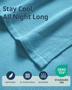 LANE LINEN Queen Blanket for Bed, 100% Cotton Waffle Weave - Sky Blue - Image 4