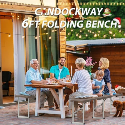 6ft Folding Bench Handle Waterproof Outdoor 2pk Rattan Patterned - Image 2