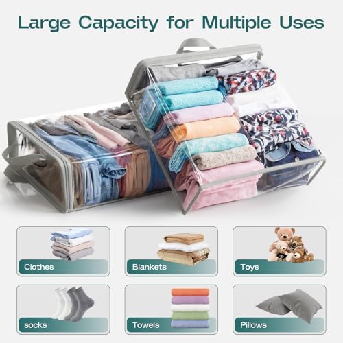 10 Pack Clear Storage Bags for Clothes, 22L Blanket Storage Bags, Under Bed Storage, Closet Organizers Bag, Upgraded Version Two-Way Zippers Design(Grey, 10PACK) - Image 3