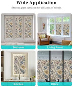Window Privacy Film Frosted, Vintage Garden Flower Non-Adhesive Static Cling Window Tint, Rustic Floral Leaf Pastoral Beige Insulated Windows Frosted Films for Living Room, 35.4 x 78.7 Inches - Image 7