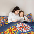 Erosebridal Mexican Talavera Tile Twin Comforter Set - Colorful Mexico Tiles Bedding Set, Vintage Floral Patchwork Quilt for Kids Adults, Exotic Ethnic Aesthetic Bedroom Decor -1 Pillowcase - Image 6