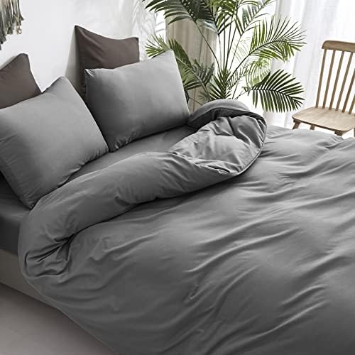 Luxlovery Grey Comforter Set Queen Men Dark Grey Comforter Bedding Sets 3PCS Solid Breathable Soft Charcoal Gray Quilts Set Modern Queen Comforter Women Men - Image 6