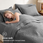 Love's cabin King Quilt Set Grey, Bed in a Bag King Size Bedding 7 Pieces, Ultrasonic Embossed Coin Pattern Comforter, Lightweight Bedspreads for All Seasons Quilt with Sheets, Pillowcases & Shams - Image 3
