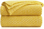 Longhui bedding 100% Cotton Knitted Throw Blanket – Yellow, Soft & Cozy, Machine Washable, 51"x63" – Perfect for Living Room, Couch, Sofa, Bed or Travel by LongHuiBedding
