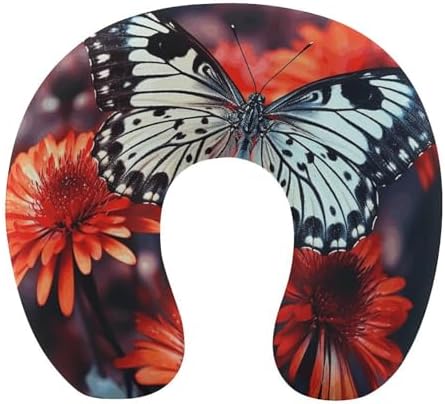 U Shape Travel Pillow Colorful Flowers Butterflies Portable Neck Pillows Memory Foam Head and Neck Support Headrest Pillow for Airplane Sleeping by Unknown