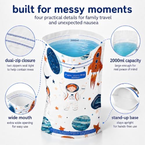 Disposable Vomit Bags, 2000ml Dual-Zip Paper Bags, 28 Pack - Image 2