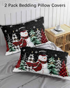 Black Snowman Christmas Pillow Cases Standard Size Set of 2, Xmas Tree Microfiber Bed Throw Pillow Covers, Winter Snowflake Decorative Lumbar Pillow Cover with Envelope Closure for Sofa/Travel 20"x26" - Image 3