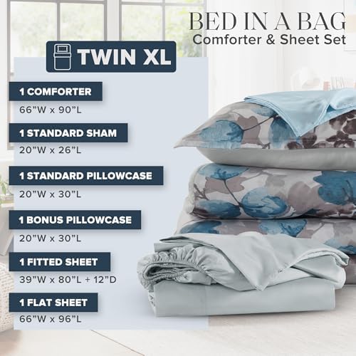 Madison Park Essentials Twin XL Comforter Set, Floral Bed in a Bag Blue 6PC - Image 5