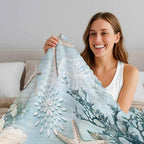 Blue Ocean Throw Blanket, Coastal Starfish Coral Fluffy Soft Blankets for Couch Bed Travel, Flowers Plush Microfiber Striped Flannel Blankets, Underwater Lightweight Sofa Blankets 32"x48" - Image 5