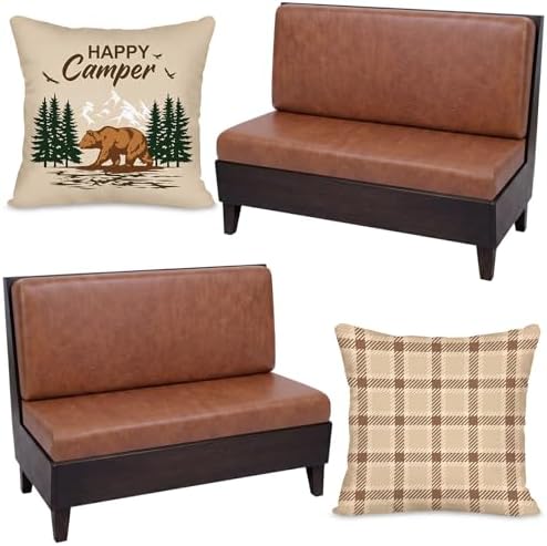 Tiamon RV Dinette Cushion Covers Set - 6 Pcs Camping Theme Cushion Slipcovers for Camper Car Bench Seat Replacement, 2 Pillowcase, 2 Backrest, 2 Bench Cover(Faux Leather,Brown Bear) by Tiamon