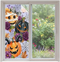 Window Privacy Film Frosted, Pumpkins Halloween Non-Adhesive Static Cling Window Tint, Black Horror Purple Floral Vintage Insulated Windows Frosted Films for Living Room, 35.4 x 78.7 Inches by Unknown