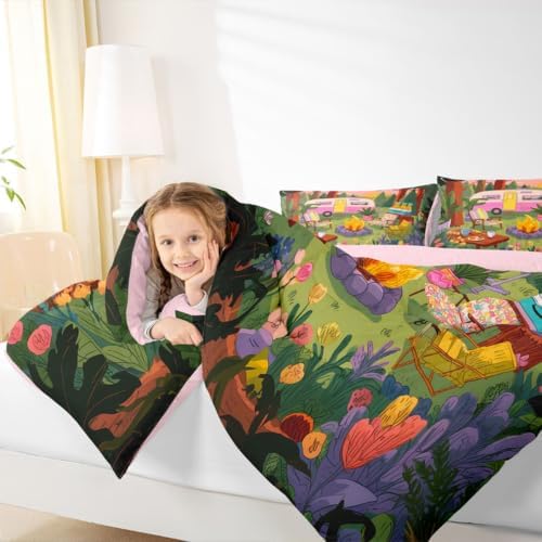 Erosebridal Woodland Camping King Comforter Set Rustic Camper Car Bedding Set Rv Bunk Comforter for Kids Boys Girls Campfire Sunset Quilt Duvet - Image 5
