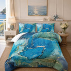Nttopship Marble Comforter Set Sky Blue Marble Bedding Set Soft Microfiber Minimalist Comforter Sets Twin Size with 2 Pillowcases by Nttopship