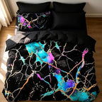 CCoutueChen Black Marble Comforter Set Full Size, Blue Tie Dye Bedding Set with Abstract River Texture, 3 Pieces 79"x90" - Image 4