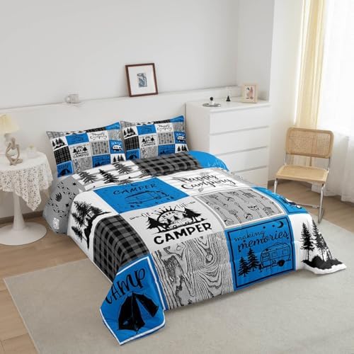 Erosebridal Blue Rv Bedding Set King Rustic Camper Decor Comforter Set Camping Bunk Accessories for Camper Car Rv Comforter for Travel Trailers Country Buffalo Plaid Pine Tree Arrow Bed Set - Image 4