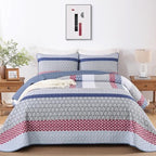 WONGS BEDDING Boho Quilt King Size, Patchwork Bedding Set, Blue Red - Image 2