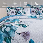 Drucon Floral Quilt Set King 3 Pieces Boho Blue Floral Quilt Coverlet Set - Image 3