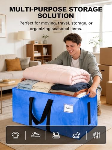 HOMESURE Supports 200lbs Heavy Duty Moving Bags - Strong Zipper & Wrap-Around Handles - Water-Resistant Storage Totes, Durable Alternative to Moving Boxes - 12 Pack - Sky Blue - Image 4