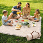 White Picnic Blanket, Oversized 71'' x 71'' Cotton Polyester Boho Beach Blanket, Lightweight Outdoor Mat, Machine Washable for Park, Camping & Photoshoot (Khaki) by RCOACE