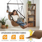 ONCLOUD Upgraded Unique Hammock Sky Chair, Air Deluxe Hanging Swing Seat with Rope Through Beech Wood Bar Safer Relax with Drink Holder & Fuller Pillow for Indoor Outdoor Patio Yard 250LBS (Tan) - Image 3