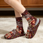 Jeiento Winter Fuzzy Slipper and Crew Socks for Women,Adult Slip-on Close Toe House Slipper,Flat Comfort home Slides - Image 2