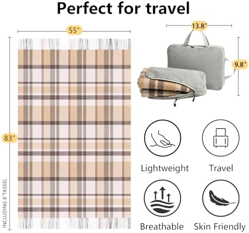 Pure Wool Plaid Throw Blanket,Super Soft Lightweight Home Decorative Throw - Image 3