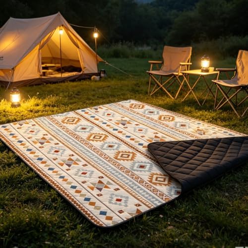 Picnic Ground Mat for Camping and Park Seating, 200 X 200 Cm Quilted Outdoor Mat with Easy Carry Storage Design Camping Picnic Blanket Ground Cover Tent Floor Pad Quilted Grass Foldable Travel Damp - Image 6