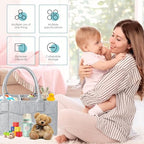 Cute Castle 4 Pack Diaper Caddy Organizer - Portable Baby Caddy Organizer with Handle, Nursery Storage Bin and Car Organizer for Girls, Boys - Baby Gift Basket - Grey - Image 2