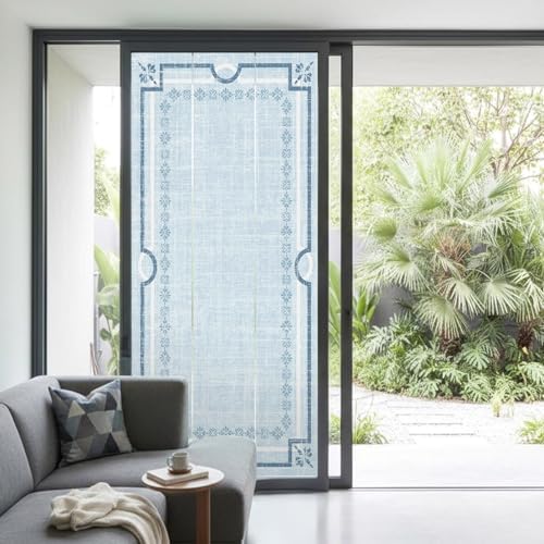 Window Privacy Film Frosted, Pale Blue Botanical Non-Adhesive Static Cling Window Tint, Vintage Florals Geometric Minimalist Insulated Windows Frosted Films for Living Room, 35.4 x 78.7 Inches - Image 2