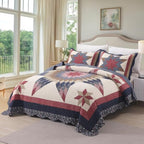 vctops Vintage Star Patchwork Cotton Bedspread Quilt Set (Navy,Queen) - Image 3