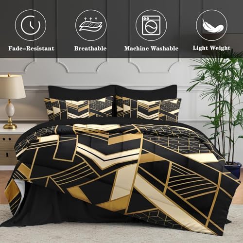 WeCozy Full Comforter Set with Sheets, 7 Pieces Geometric Gold Bedding - Image 5