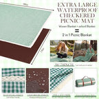 Boao Extra Large Picnic Blanket, 98" x 78" Green Gingham Picnic Blanket Set - Image 2