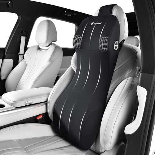 FLORICH Lumbar Support with Car Headrest Pillow 2-in-1 Memory Foam Car Seat Headrest & Lumbar Cushion Ergonomic Back Support Pillow Seat Cushion for Car Seat Driving Neck Back Pain Relief, Black by FLORICH
