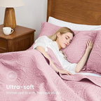 Love's cabin King Size Quilt Set Pink Bedspreads - Soft Bed Summer Lightweight Bedspread Comforter - Modern Style Coin Pattern Coverlet for All Season - 3 Pieces (1 Quilt, 2 Pillow Shams) - Image 5