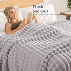 Exclusivo Mezcla Striped California King Fleece Bed Blanket, Light Grey - Image 2