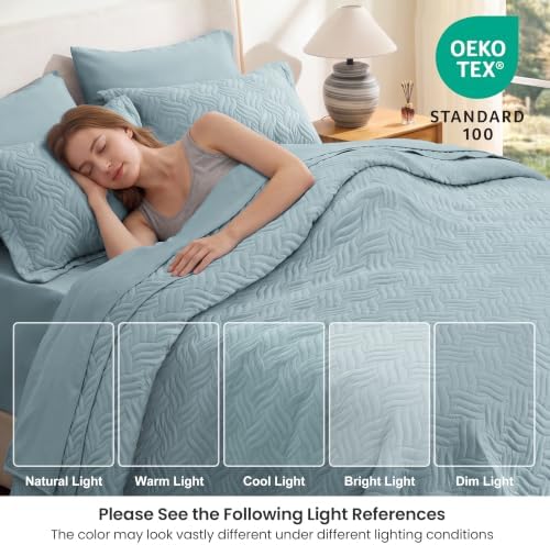 Love's cabin Quilts for Queen Bedspreads, 7 Pieces Bed in a Bag, Light Blue - Image 5