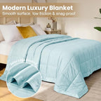 downluxe Down Alternative Blanket for Bed, Satin Trim, Queen, Cool Blue - Image 3