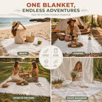 White Picnic Blanket, Oversized 71'' x 71'' Cotton Polyester Boho Beach Blanket, Lightweight Outdoor Mat, Machine Washable for Park, Camping & Photoshoot (Khaki) - Image 4