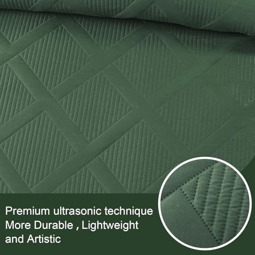 Exclusivo Mezcla 3-Piece Soft Quilts Queen Size Bedding Set, Olive Green - Image 4
