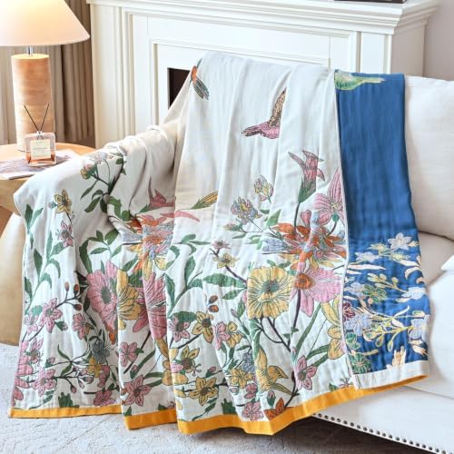 Boho Throw Blanket, 100% Soft Cotton Floral Quilt, Twin 60"x 80" - Image 5