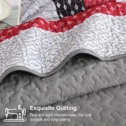 WONGS BEDDING Boho Queen Size Quilt Set, Black Red Striped Bedspread - Image 6