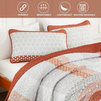 WONGS BEDDING Boho Quilt Set Queen, Stripe Bedspread Sets, Burnt Orange - Image 5