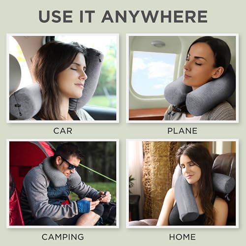 Dot&Dot Twist Memory Foam Travel Pillow for Airplanes - Travel Neck Pillow for Sleeping - Airplane Pillow for Neck Support, Chin, Lumbar and Leg - Adjustable, Bendable Neck Roll Pillow - Gray - Image 4