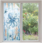 Window Privacy Film Frosted, Coastal Octopus Non-Adhesive Static Cling Window Tint, Blue Ocean Coral Summer Beach Seaweed Insulated Windows Frosted Films for Living Room, 35.4 x 78.7 Inches by Unknown
